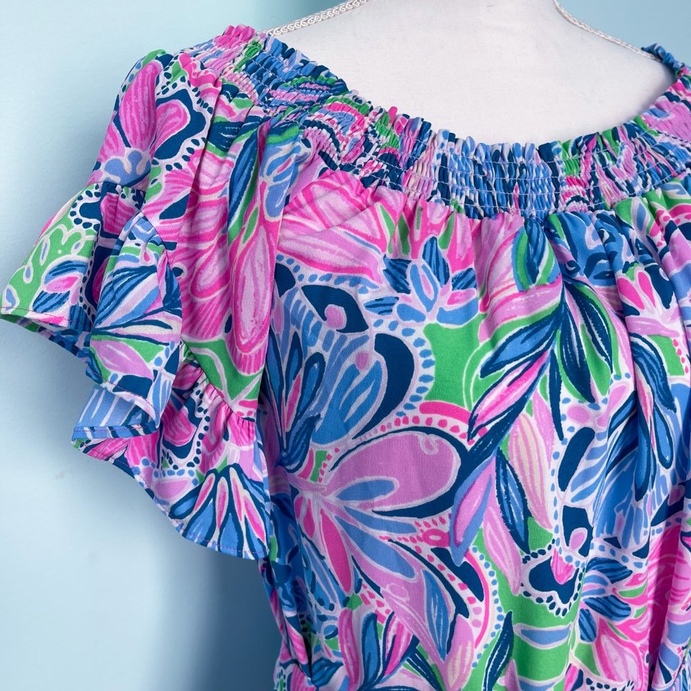 Lilly Pulitzer Dress Maddlyn Off Shoulder Sunrise Medium - Picture 4 of 7